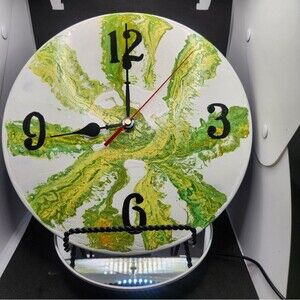 Hand Crafted Abstract Hanging Wall Clock Analog  Vinyl Record Fluid Art Decor